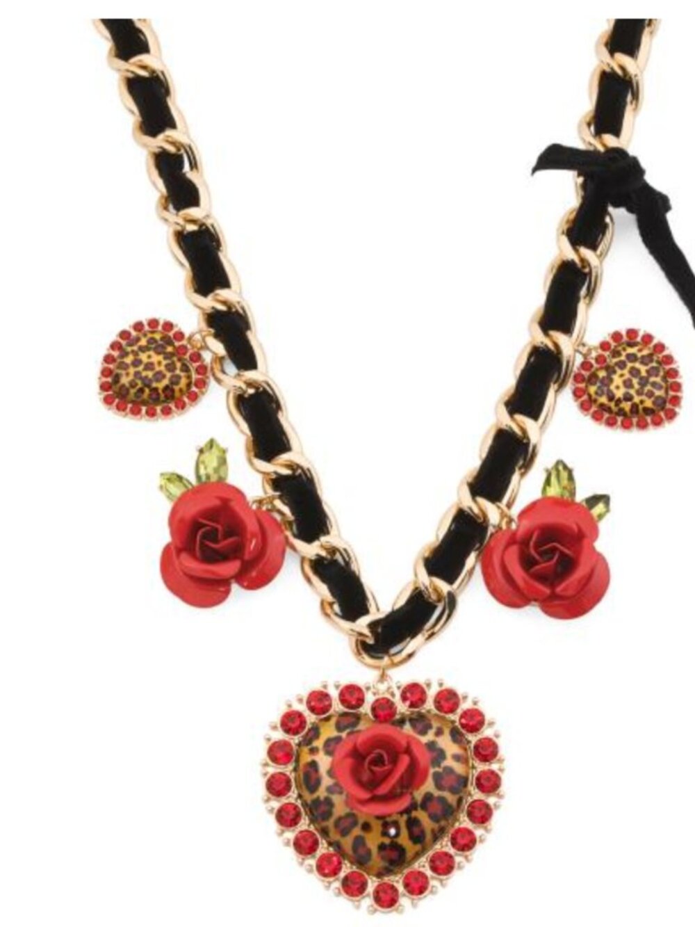 NWT BETSEY JOHNSON Rose Heart Charm Bow Necklace